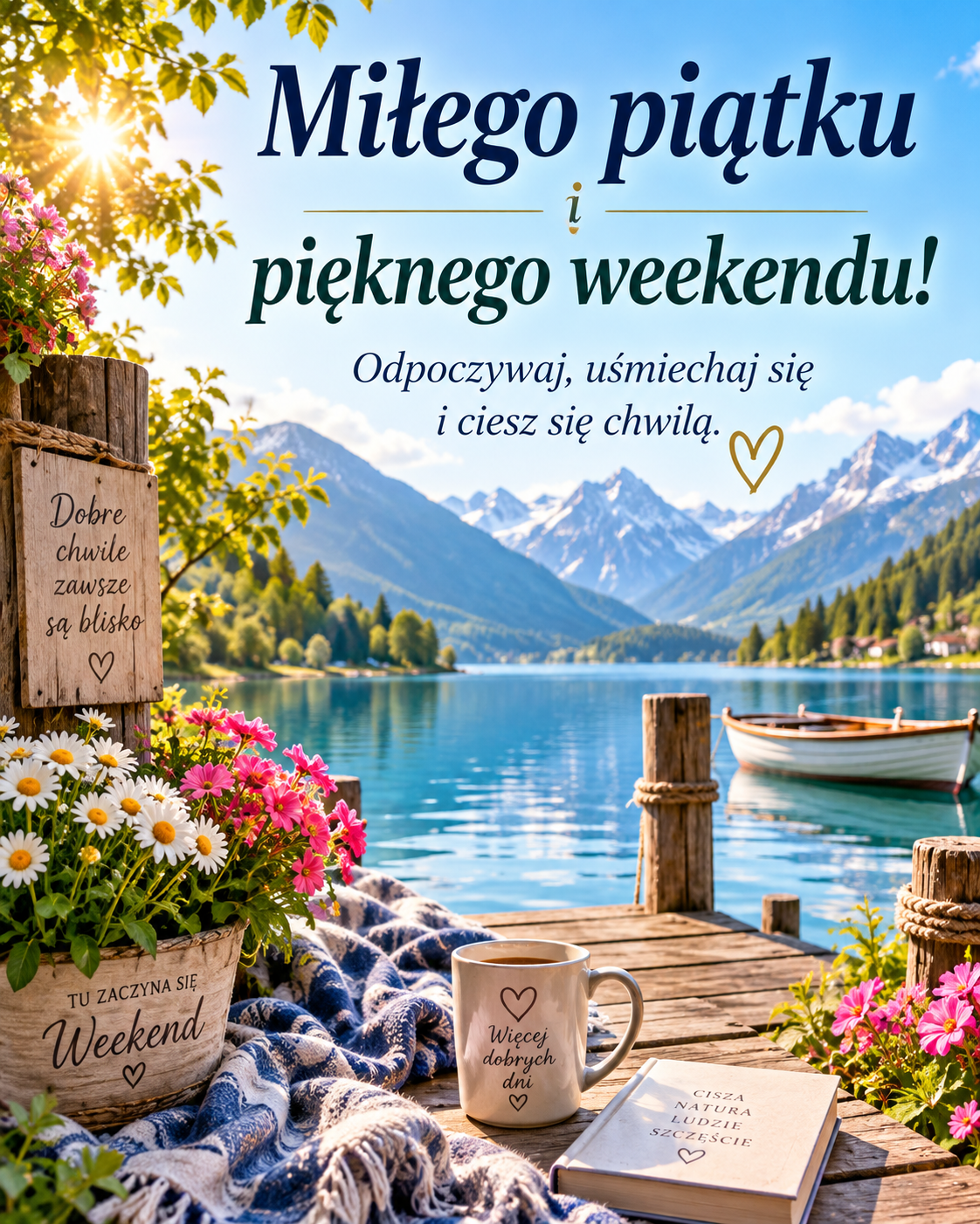Kartka na piątek z widokiem natury i weekendowym nastrojem