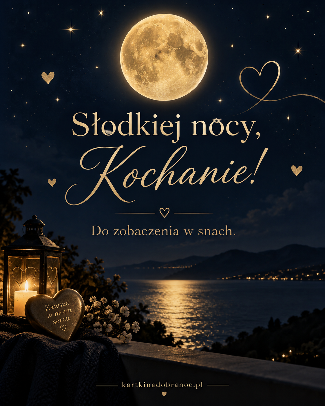 Prosta kartka na dobranoc dla ukochanej z księżycem