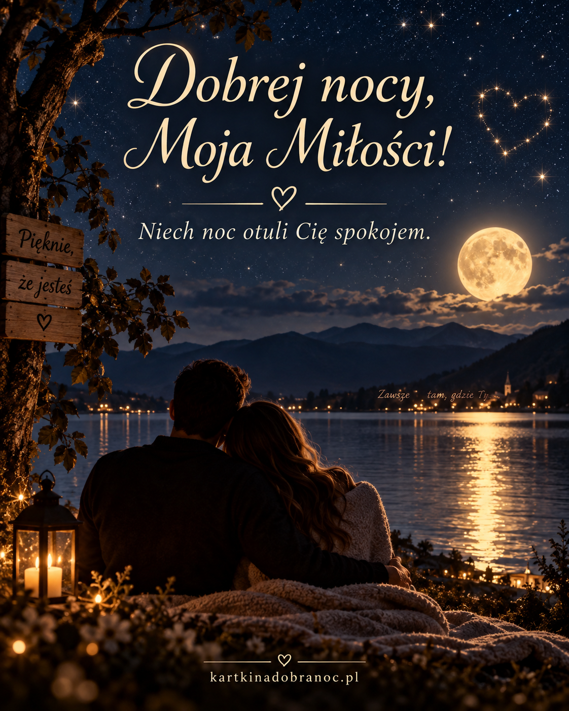 Romantyczna kartka na dobranoc dla ukochanej z parą