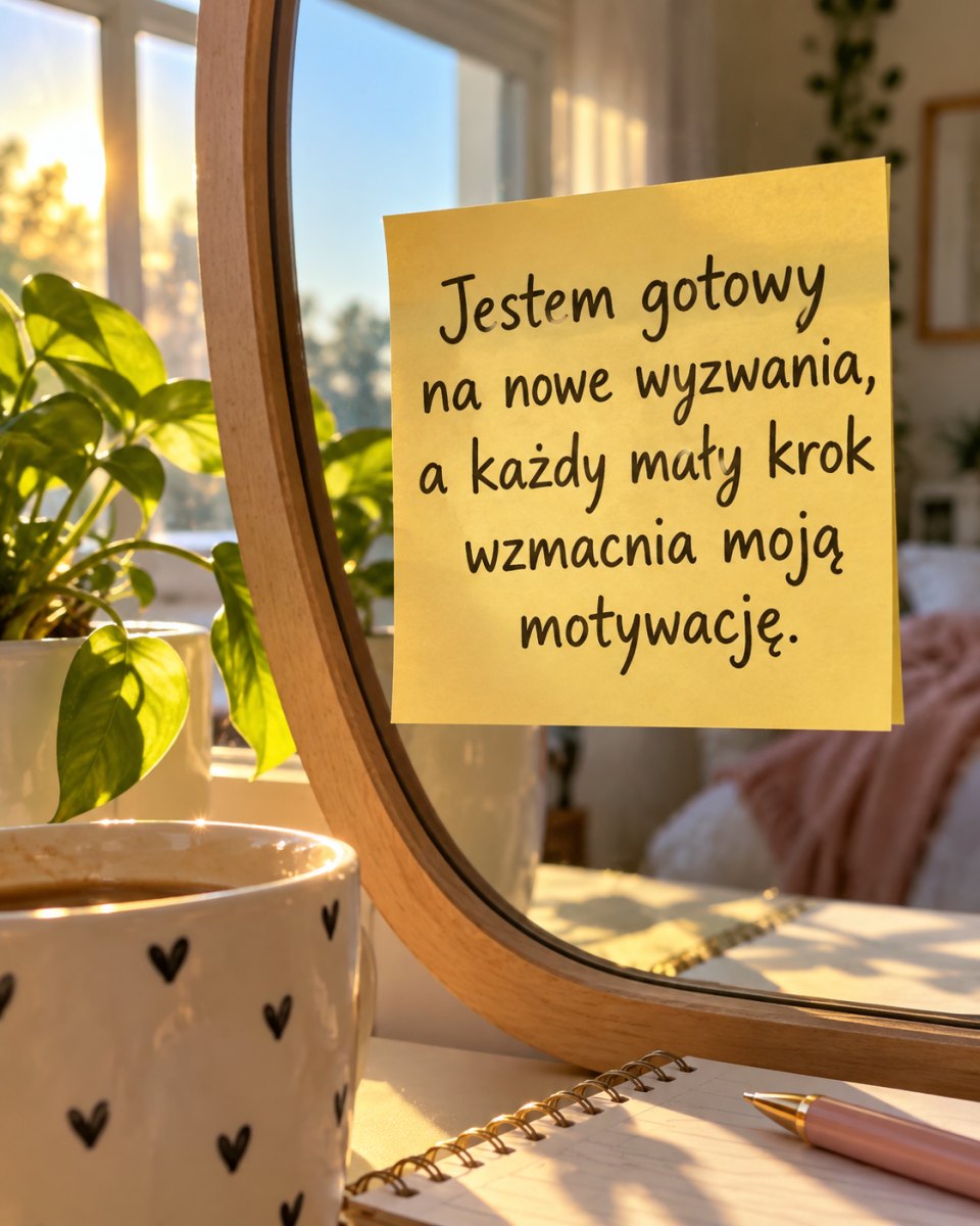 Lustro kartka i afirmacja rano