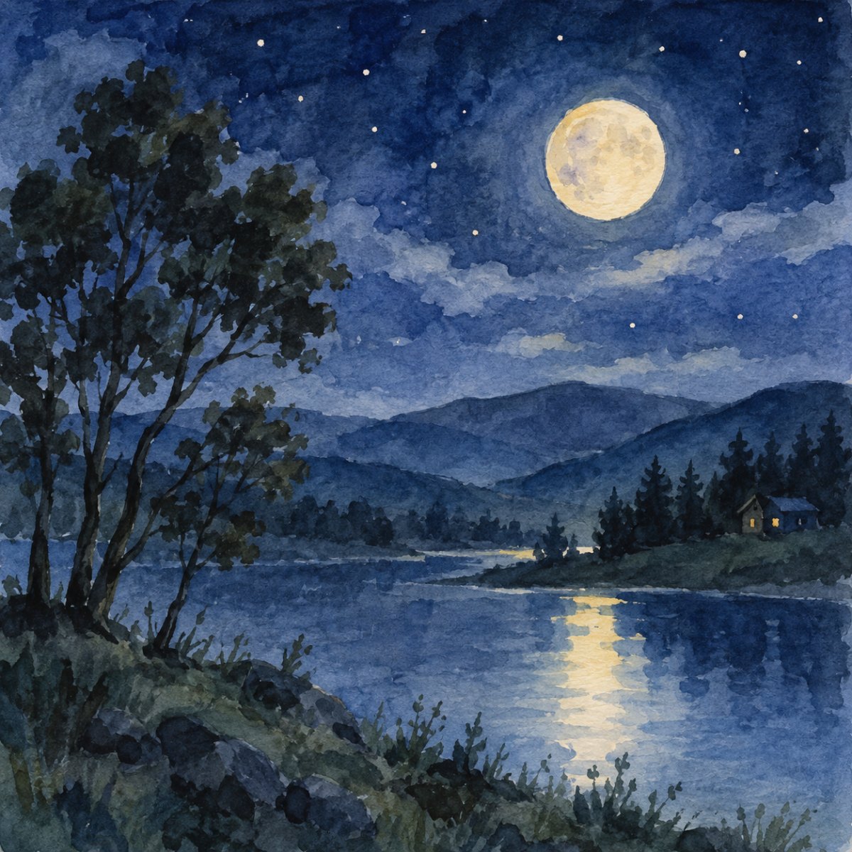 Akwarelowy nocny krajobraz