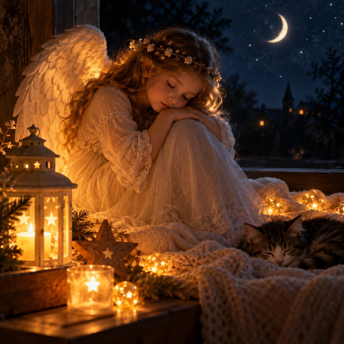 Anioł otulony nocnym blaskiem