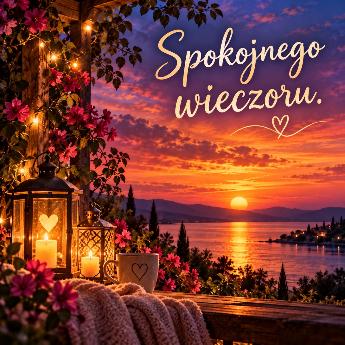 Zachód słońca z napisem