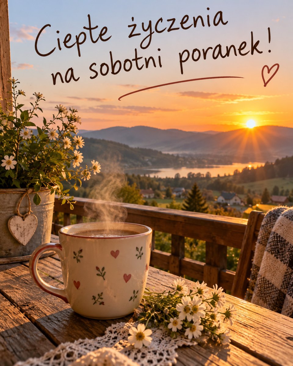 Kubek kawy i kwiaty na tarasie o sobotnim poranku