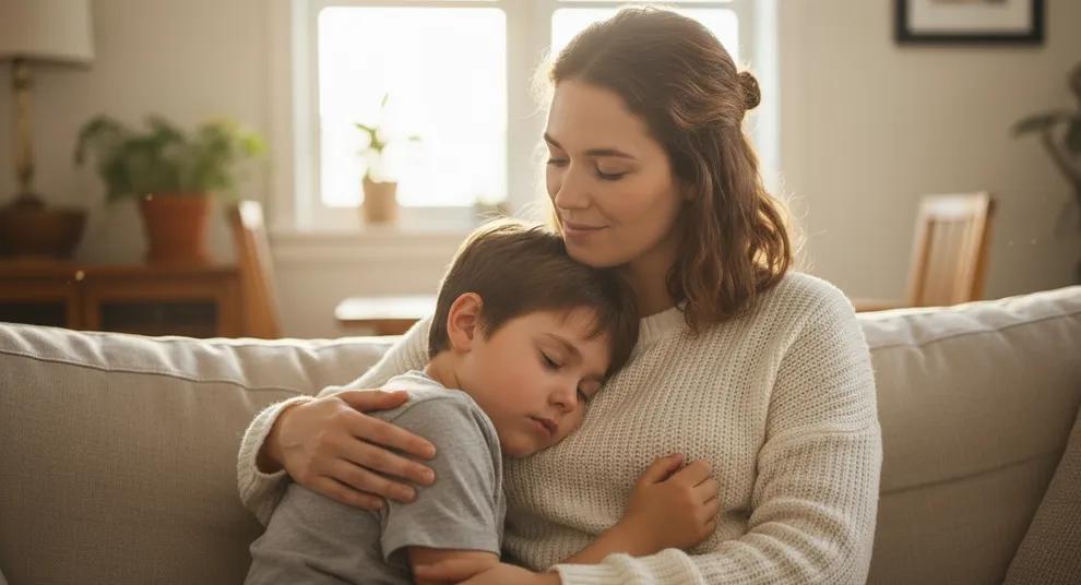 Mama chroniąca dziecko spokojna scena