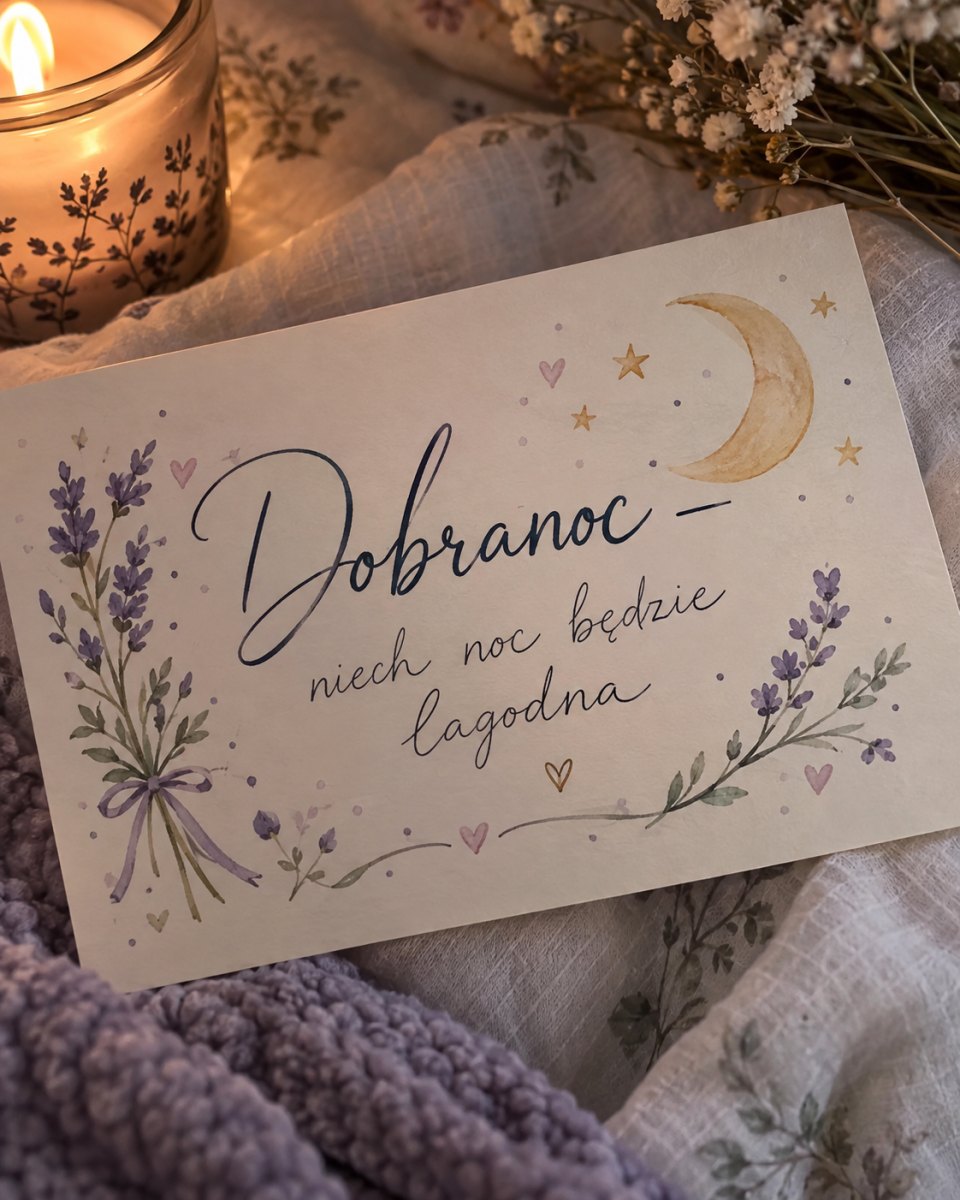Delikatny napis dobranoc na kartce