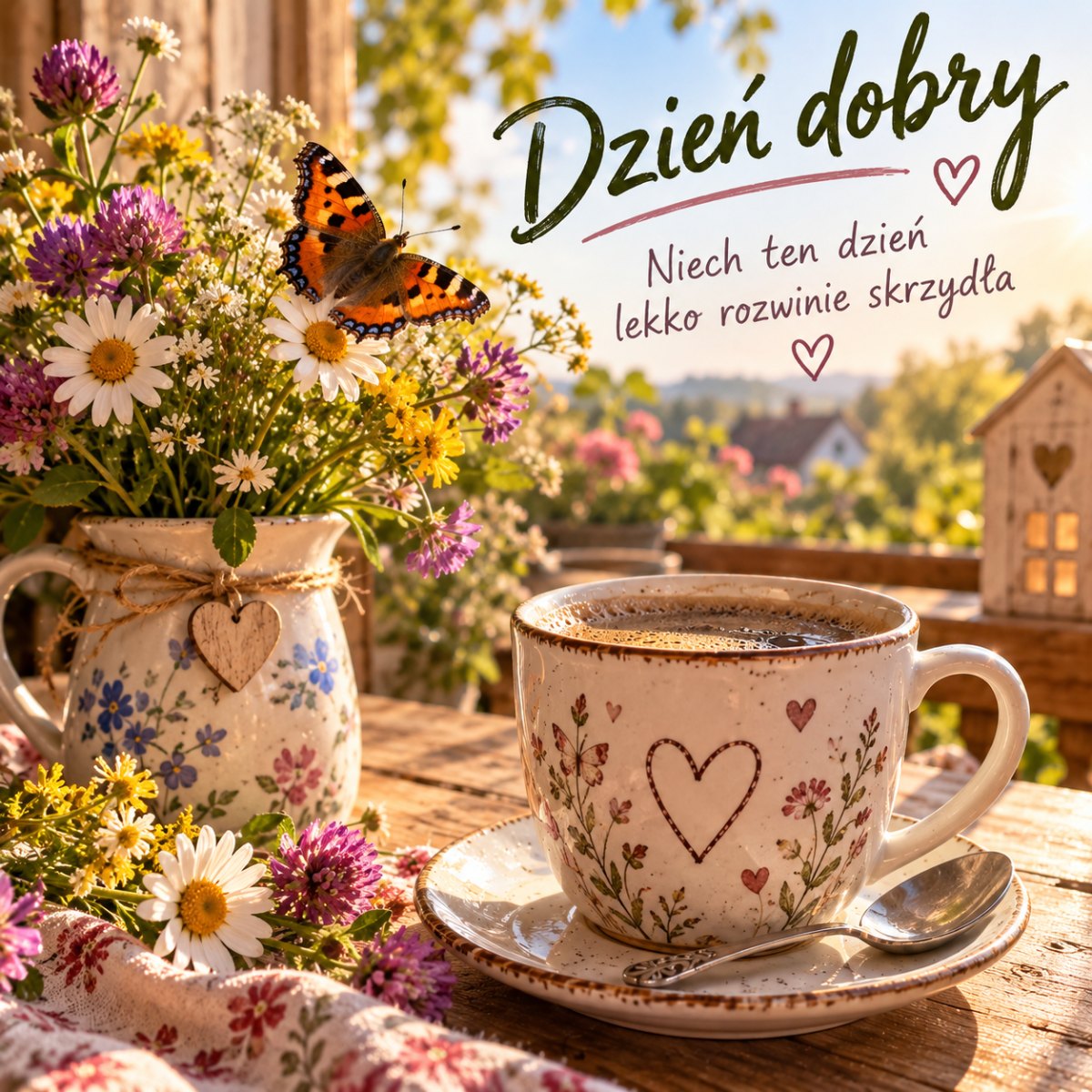Motyl na kwiatach o poranku