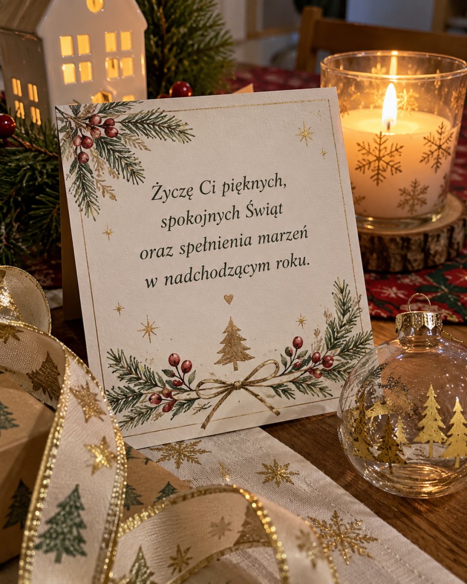 Elegancka kartka świąteczna przy świecy