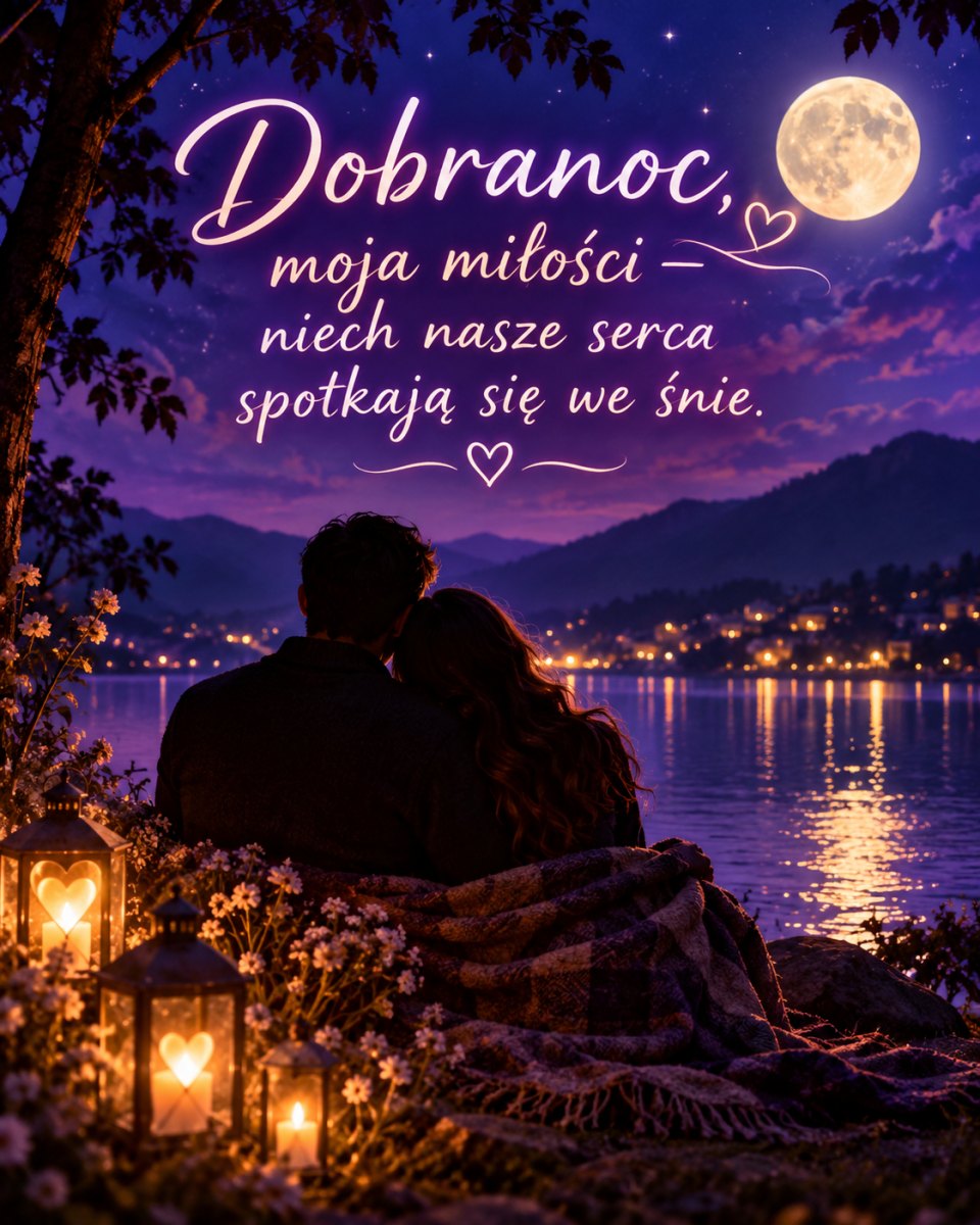 Para pod nocnym niebem z napisem