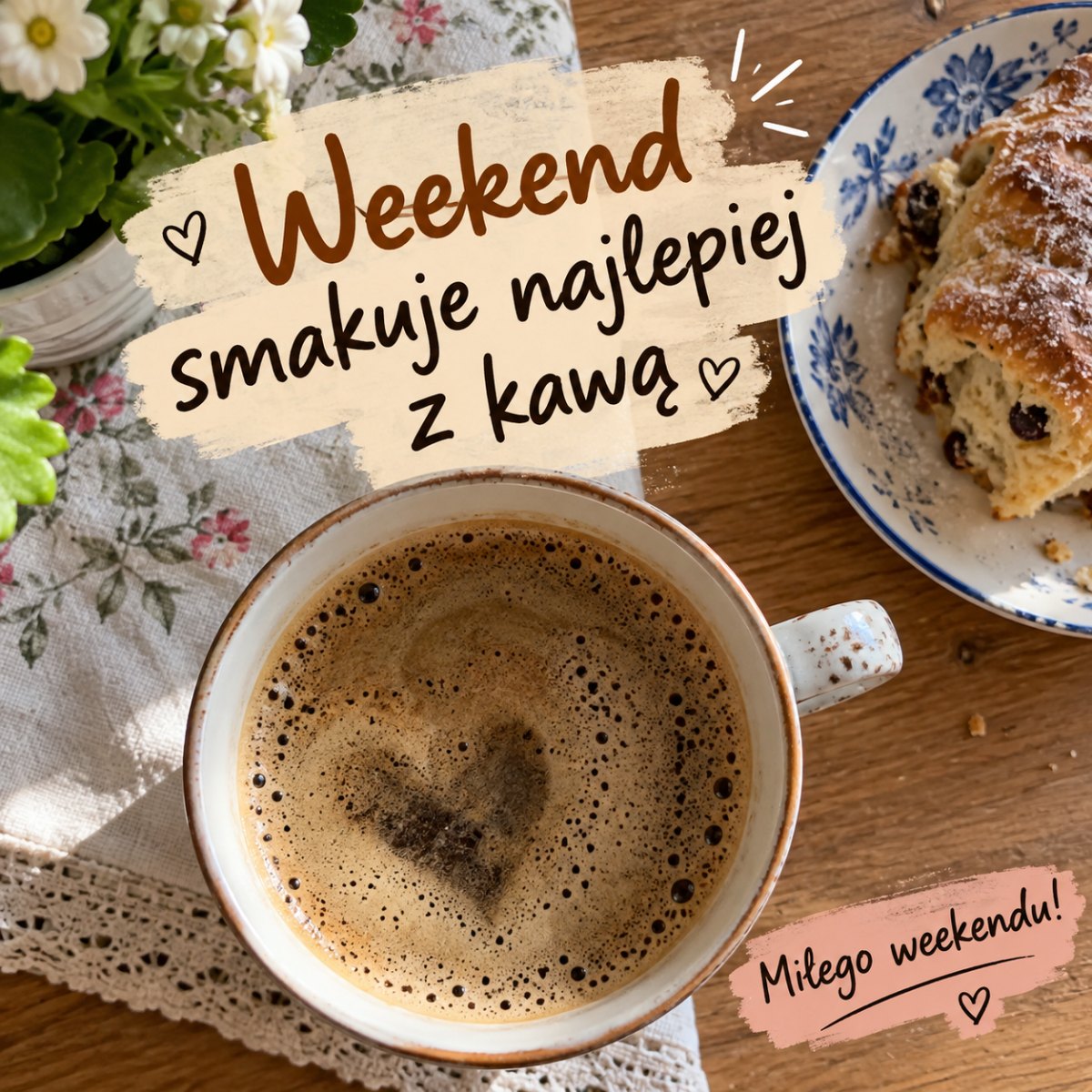 Kawa i napis na weekendowej grafice