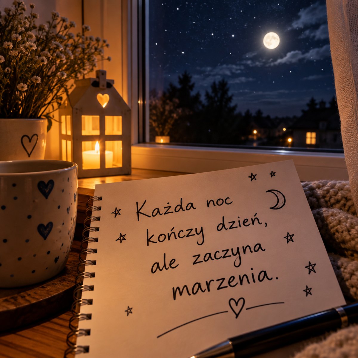 Inspirująca sentencja nocna na papierze