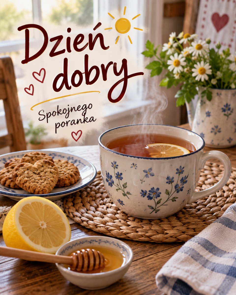 Kartka dzień dobry z herbatą