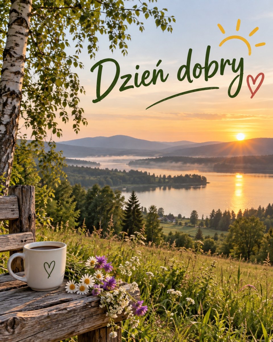 Kartka dzień dobry z pejzażem