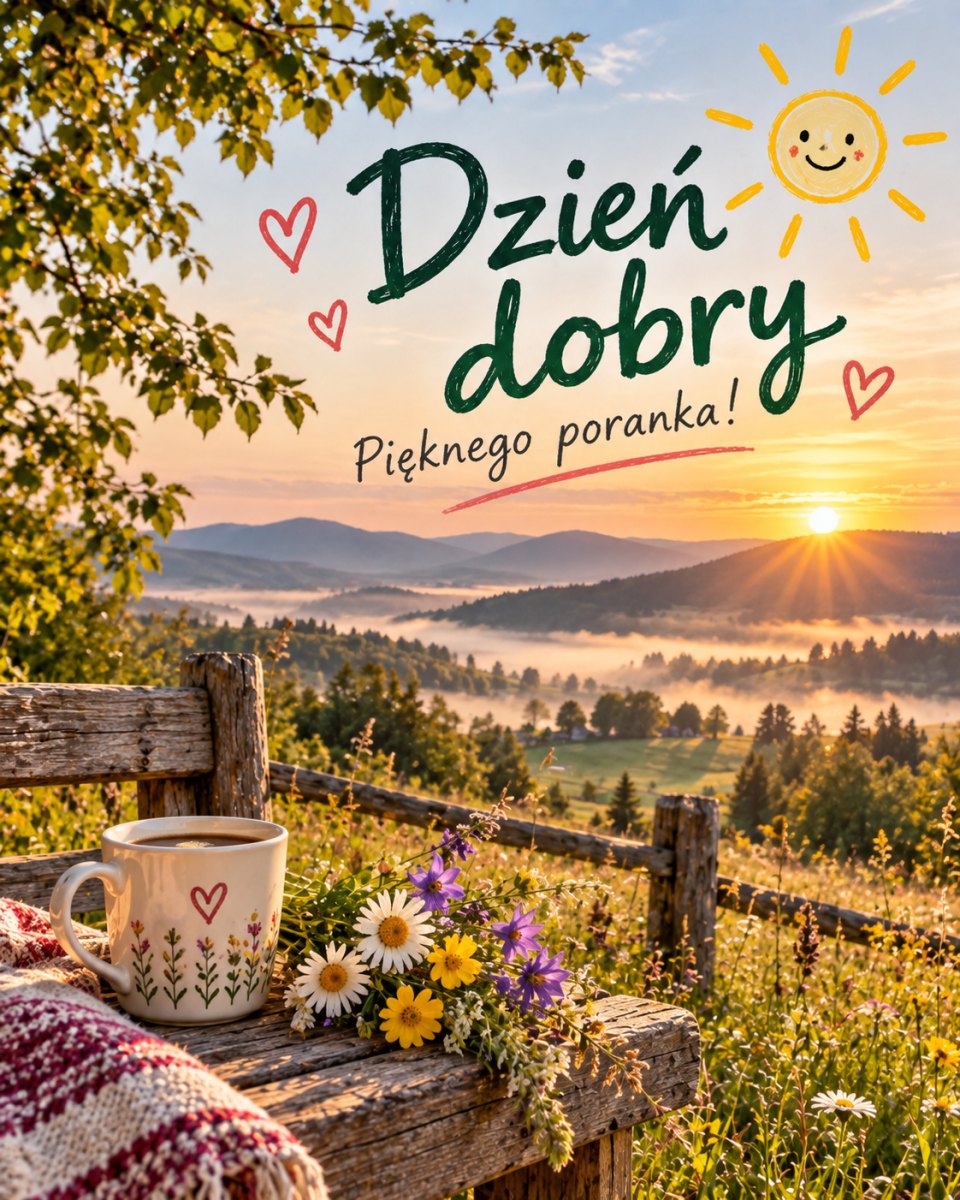 Kartka dzień dobry krajobraz