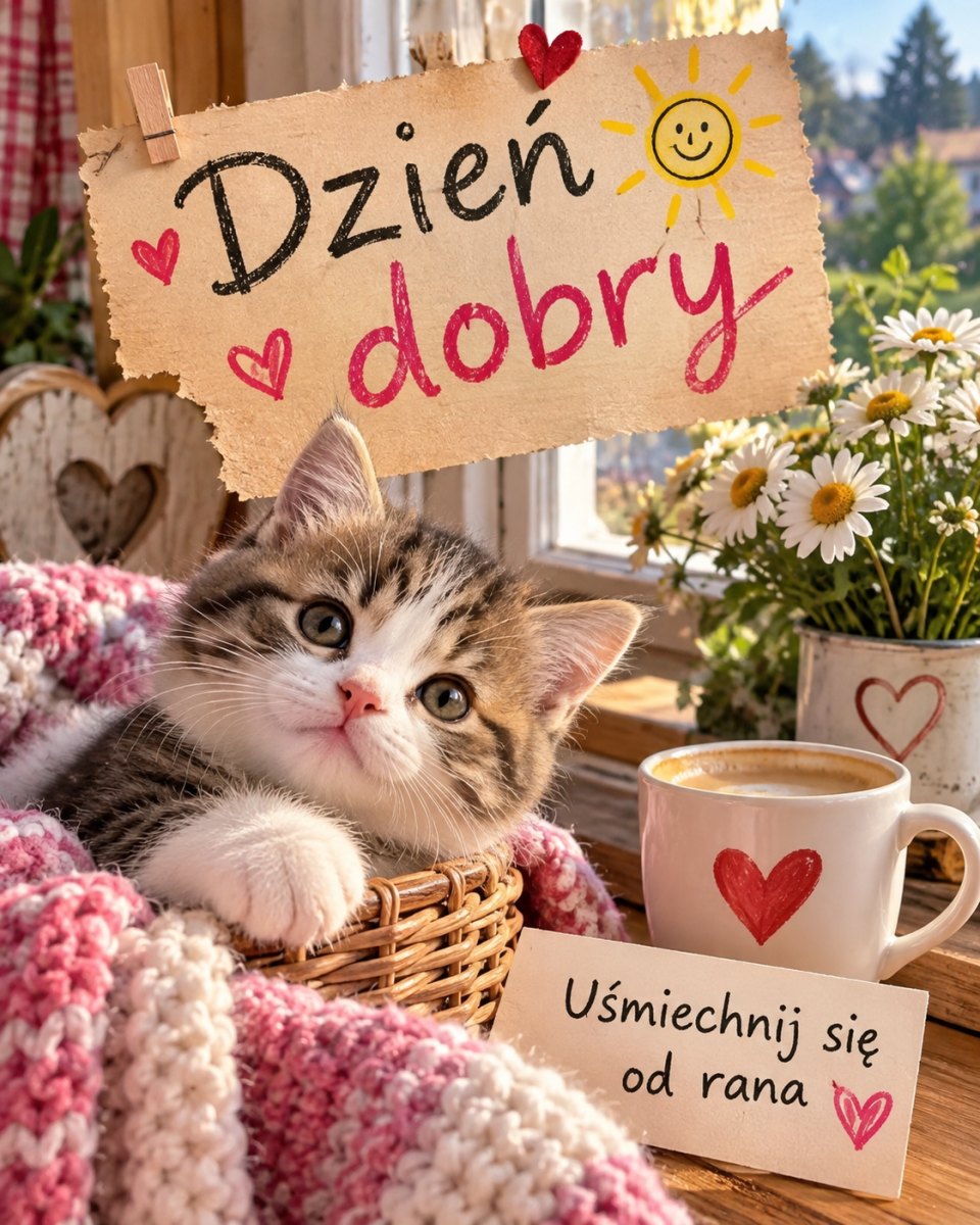 Kartka dzień dobry ze zwierzęciem