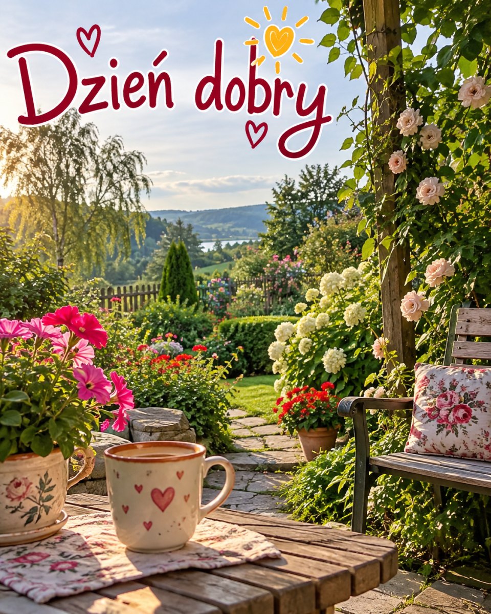 Kartka dzień dobry z ogrodem