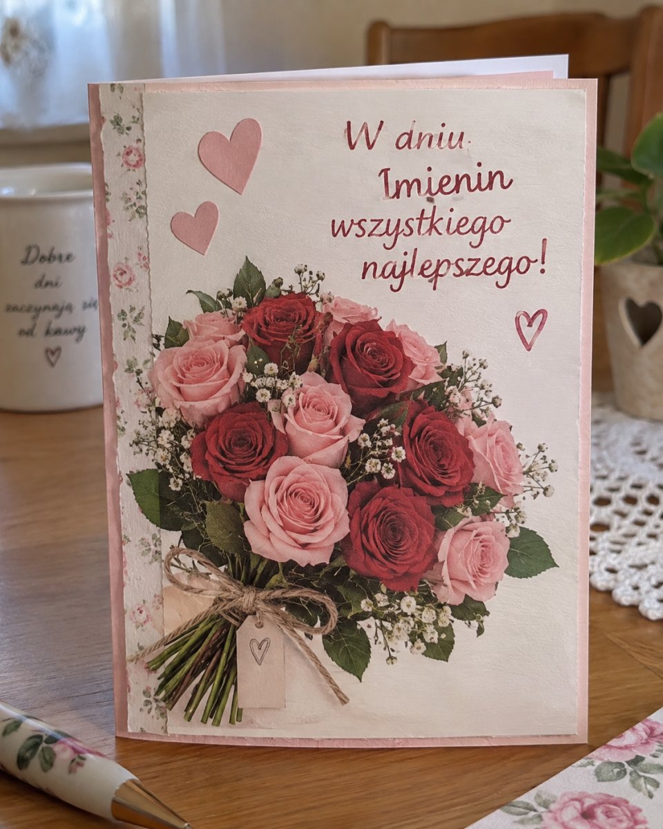 Kartka z różaną dekoracją