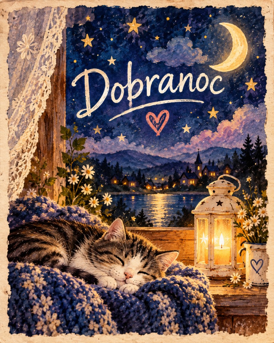 Akwarelowa kartka dobranoc