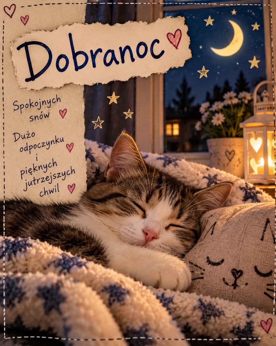 Kartka dobranoc z kotem