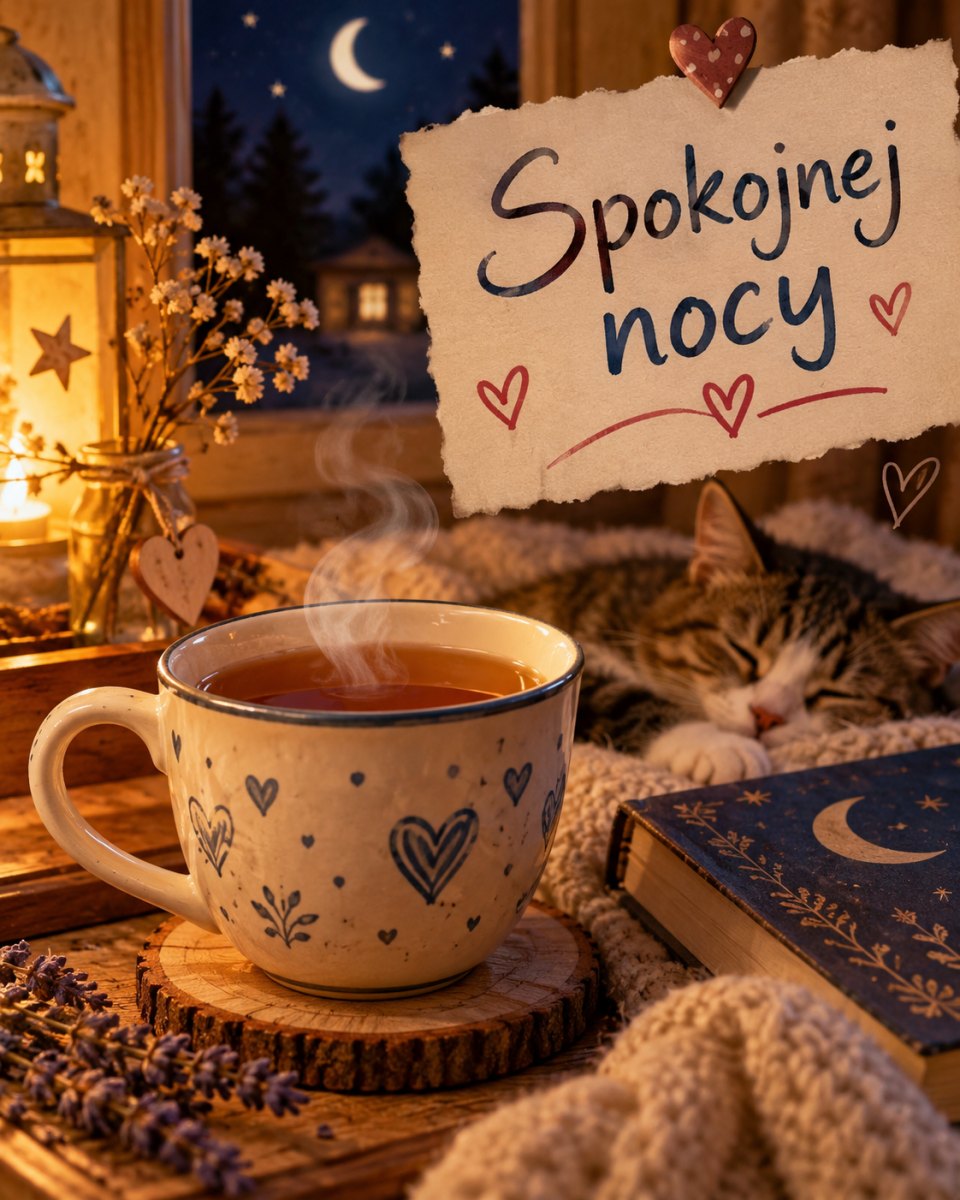 Kartka dobranoc kubek herbaty