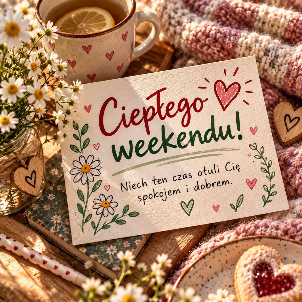Ciepła kartka z weekendowym słowem