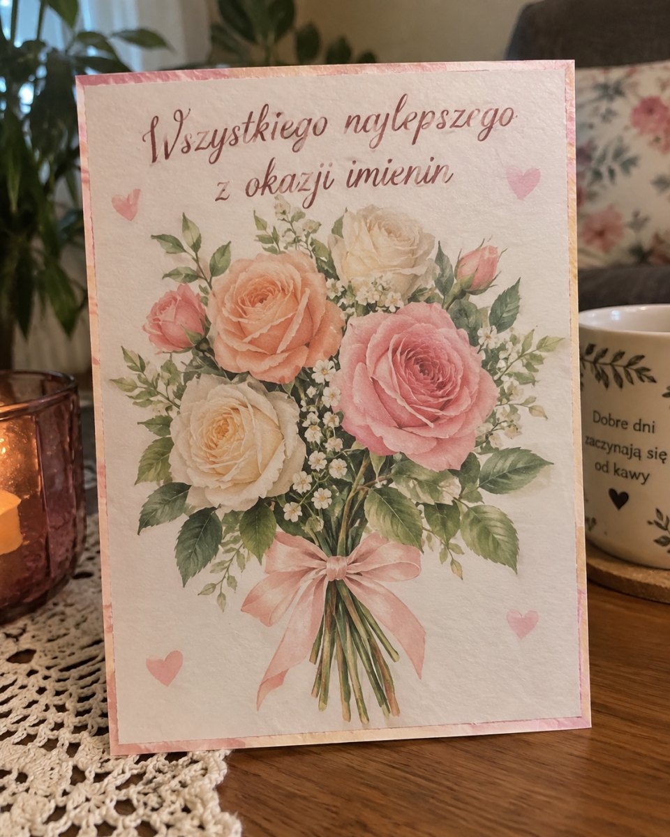 Pastelowy bukiet róż kartka