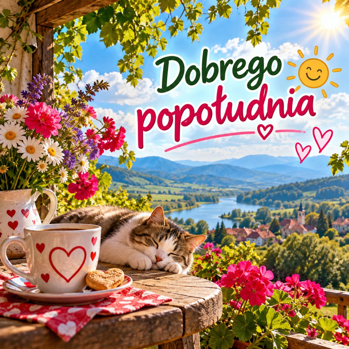 Kolorowy pejzaż z życzeniem dobrego popołudnia