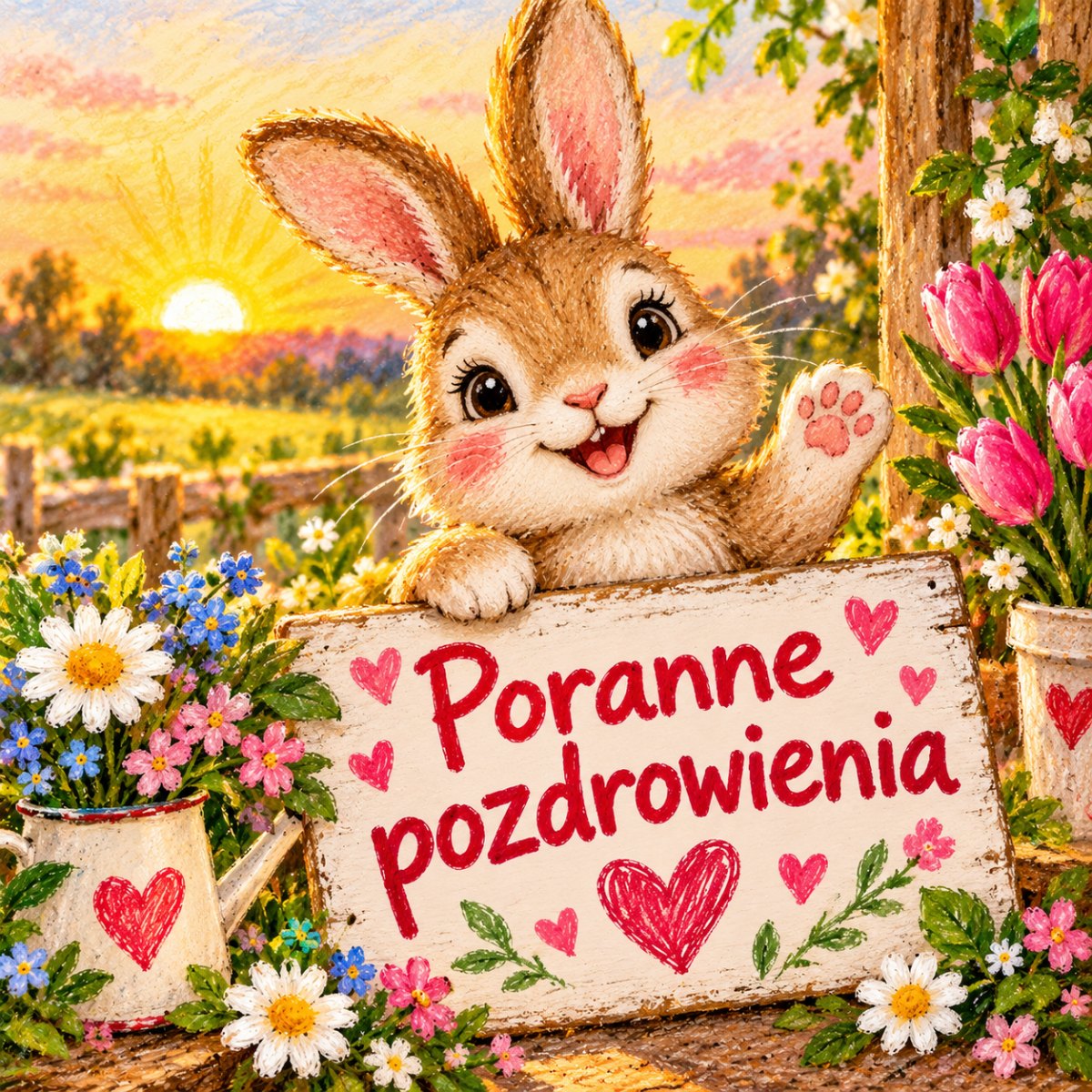 Króliczek z porannym pozdrowieniem