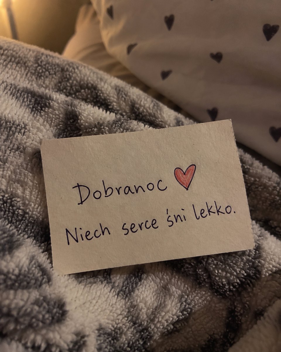 Krótka kartka z sercem na dobranoc
