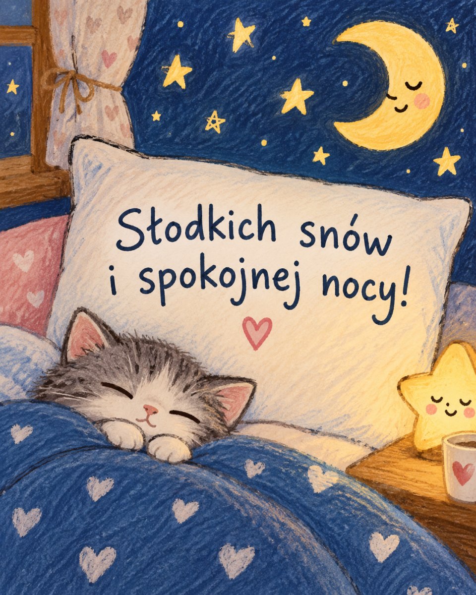Ilustracja kota śpiącego pod gwiazdami