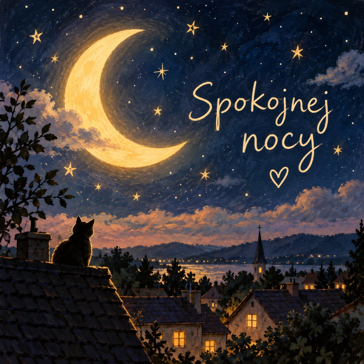 Księżyc nad spokojnym nocnym krajobrazem