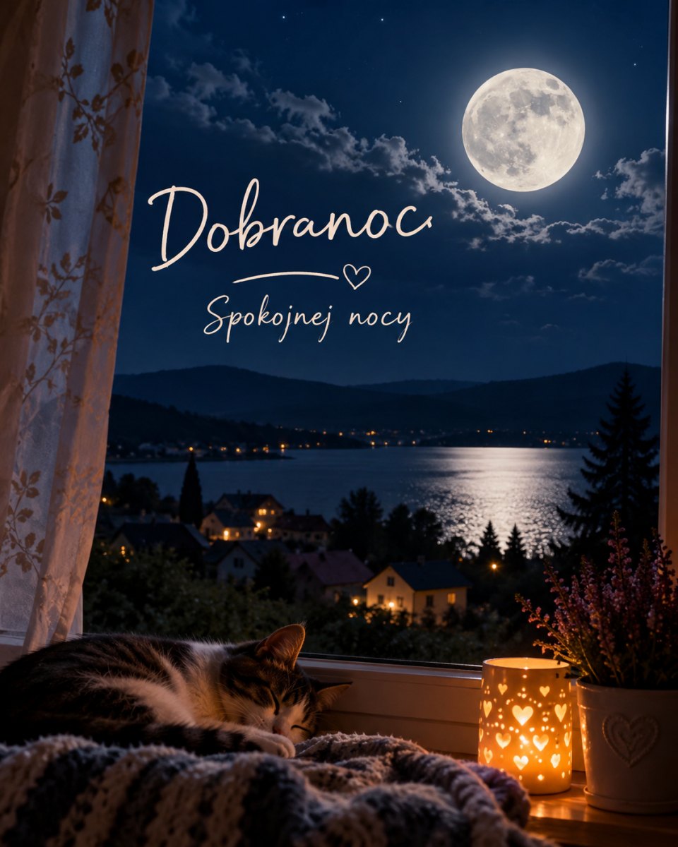 Księżycowy obrazek na dobranoc z nocnym krajobrazem