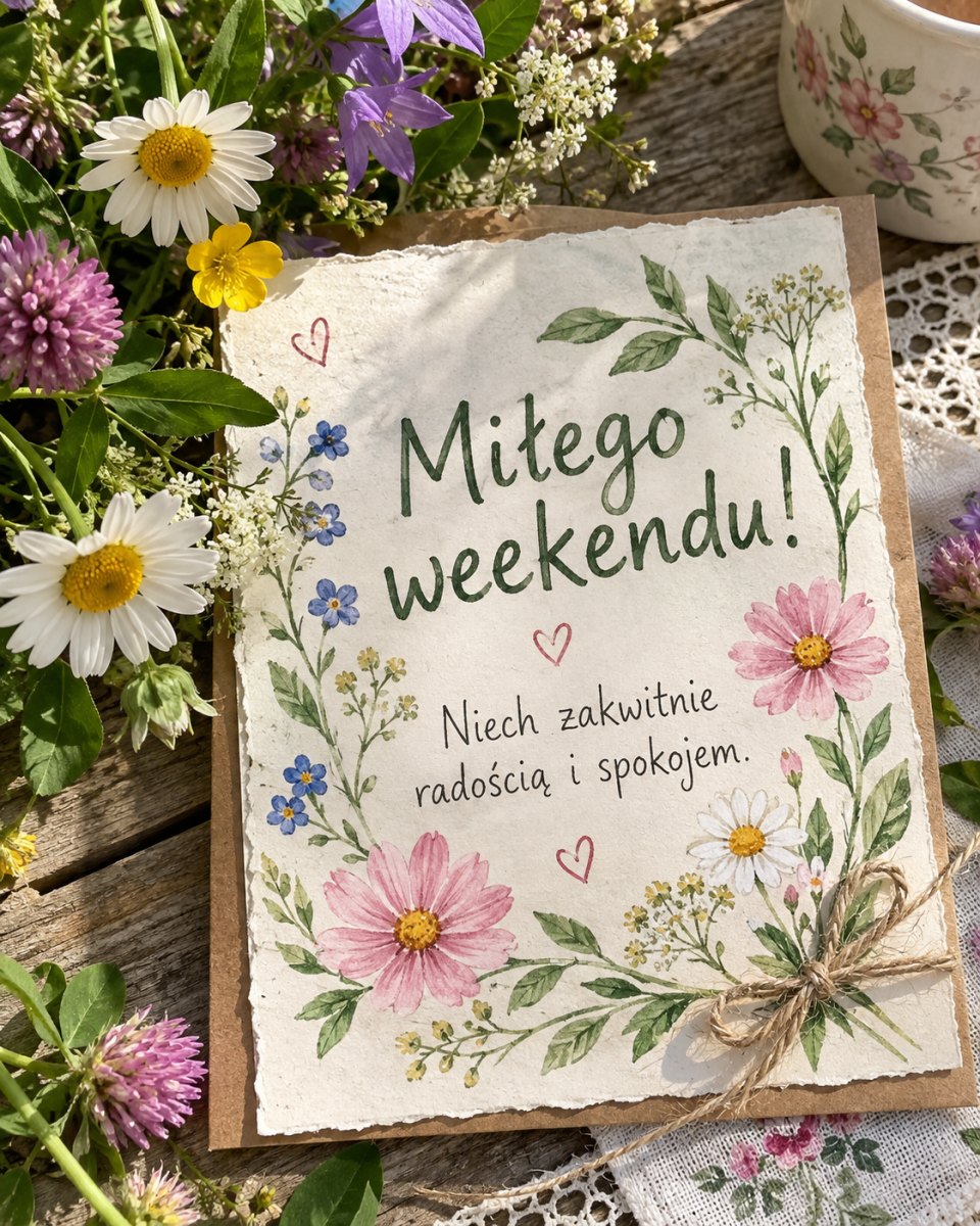 Kwiatowa kartka z życzeniem weekendu
