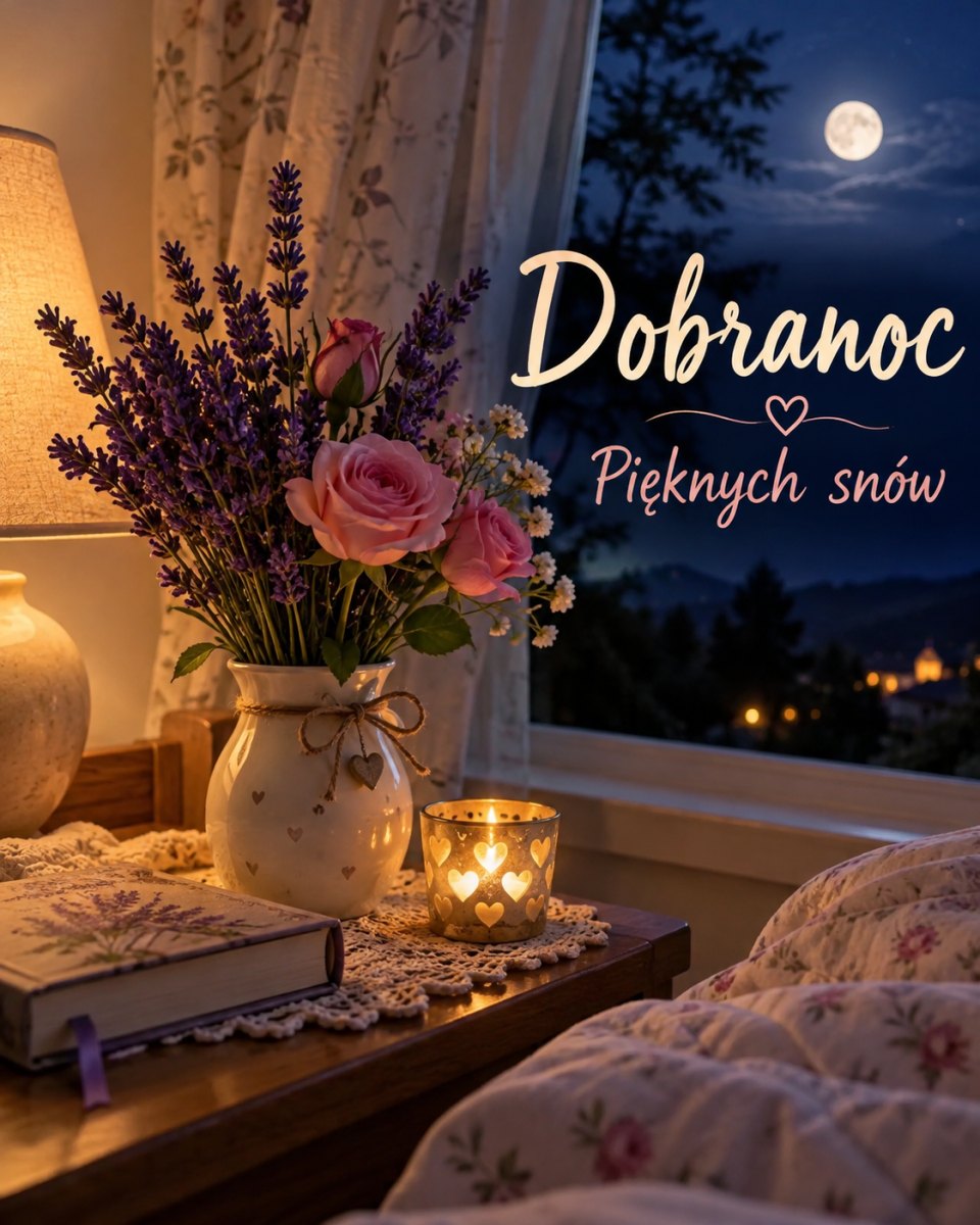 Kwiatowy obrazek na dobranoc z delikatnymi kwiatami