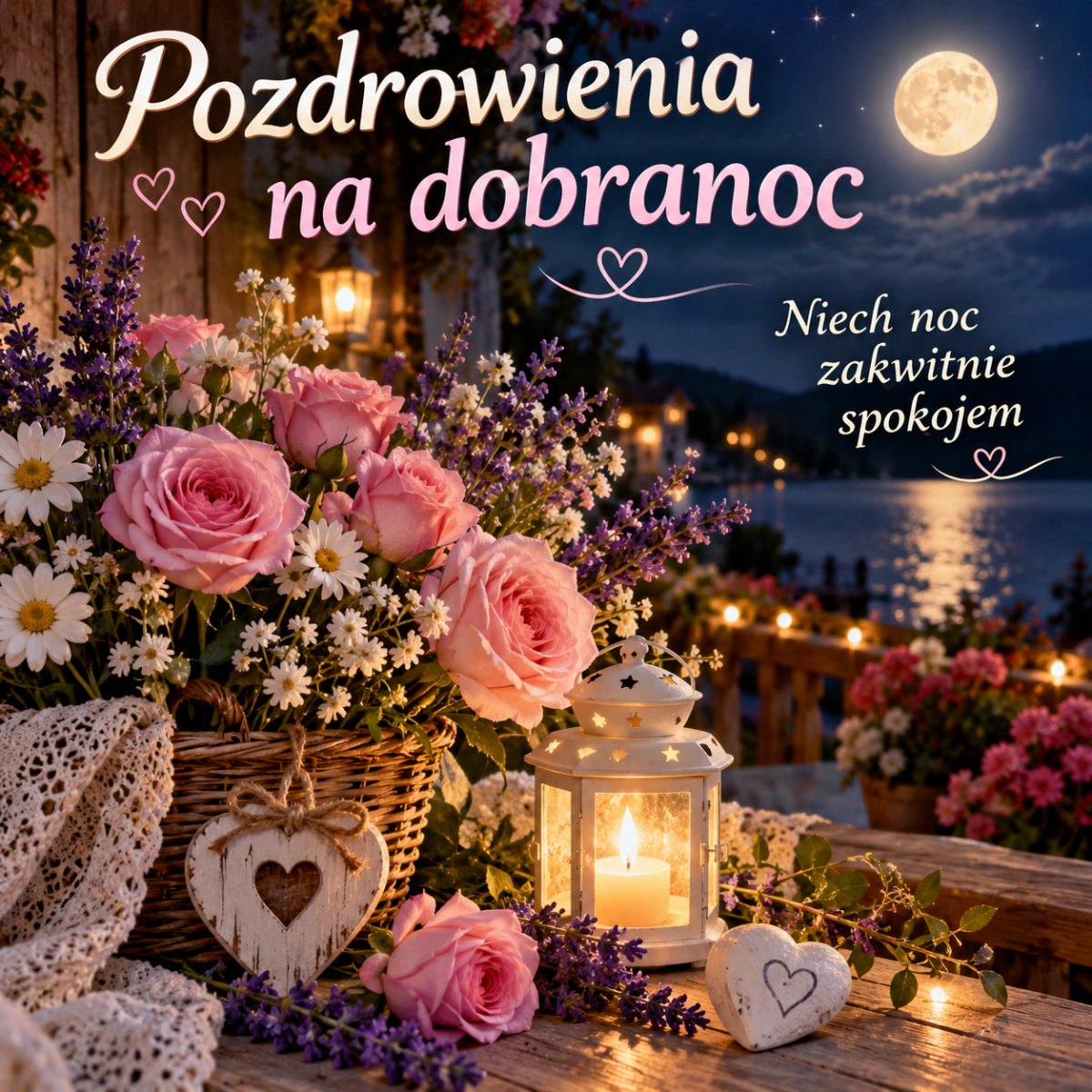 Kwiaty i księżyc z pozdrowieniem