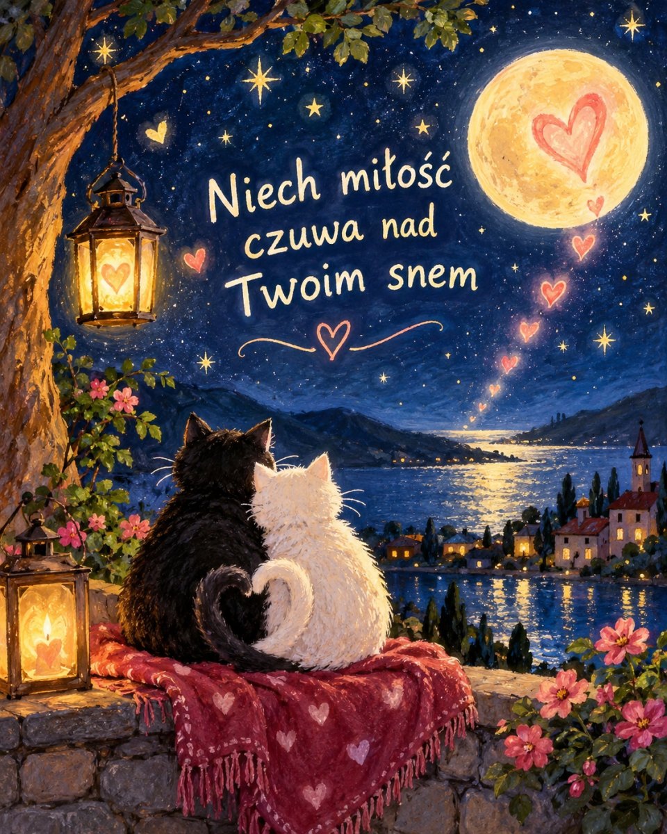 Magiczna ilustracja nocna z miłością