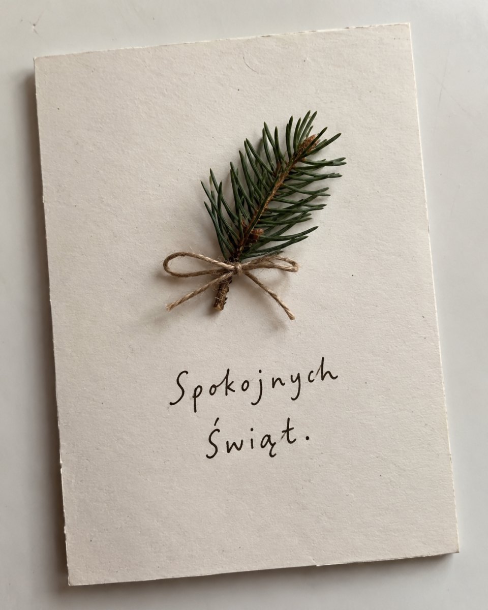 Minimalistyczna biała kartka świąteczna