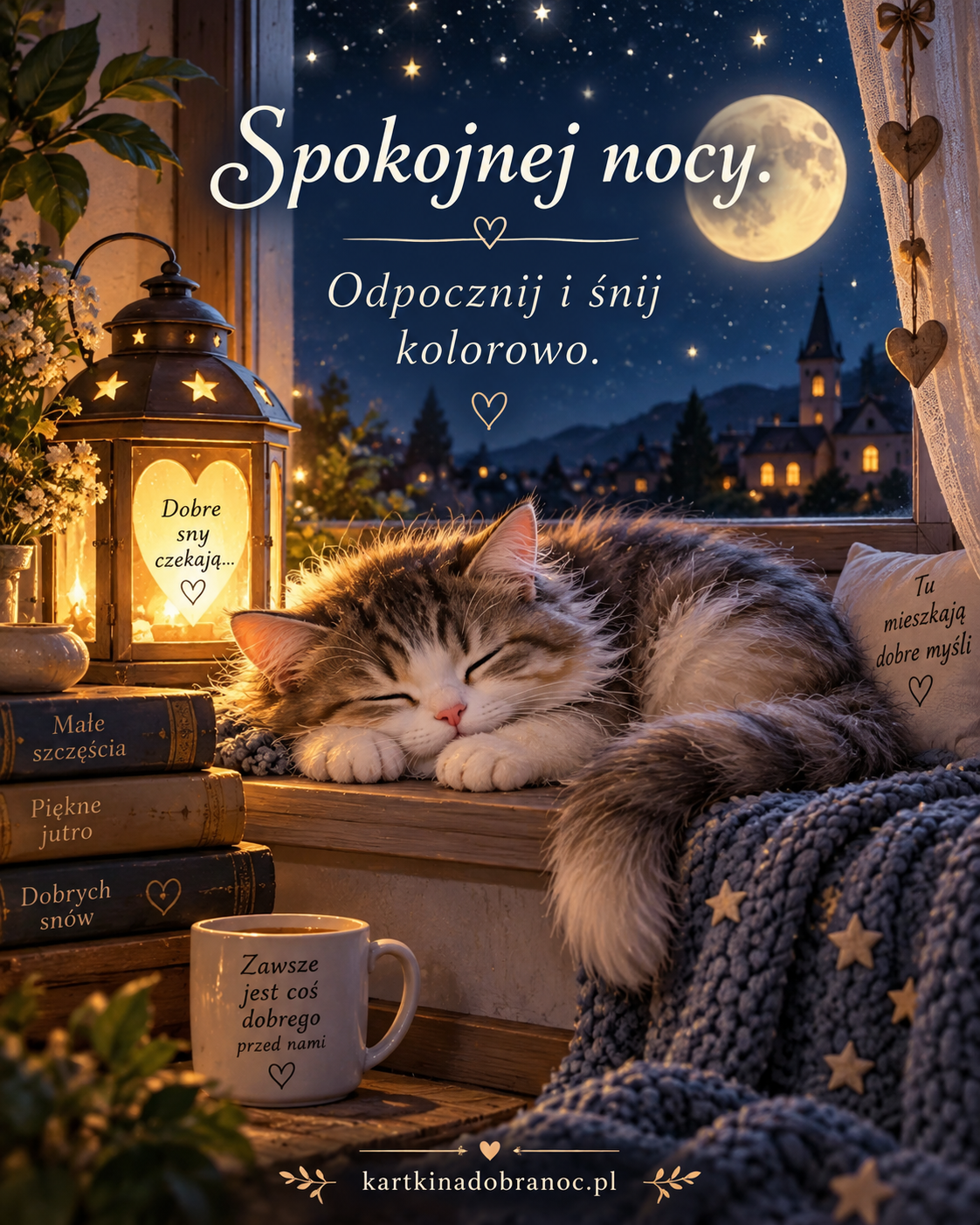 Kot śpiący przy nocnym oknie