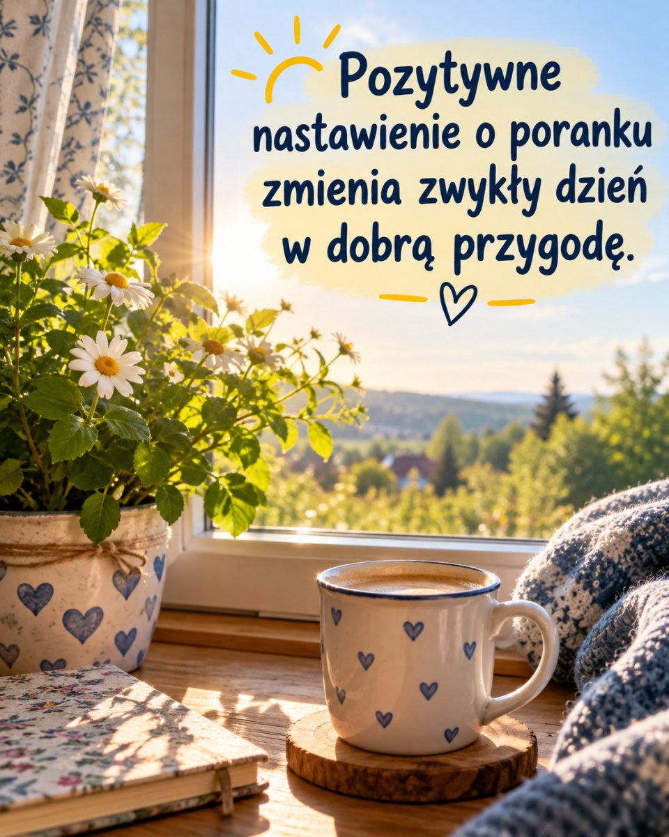 Kawa kwiaty i pozytywny napis