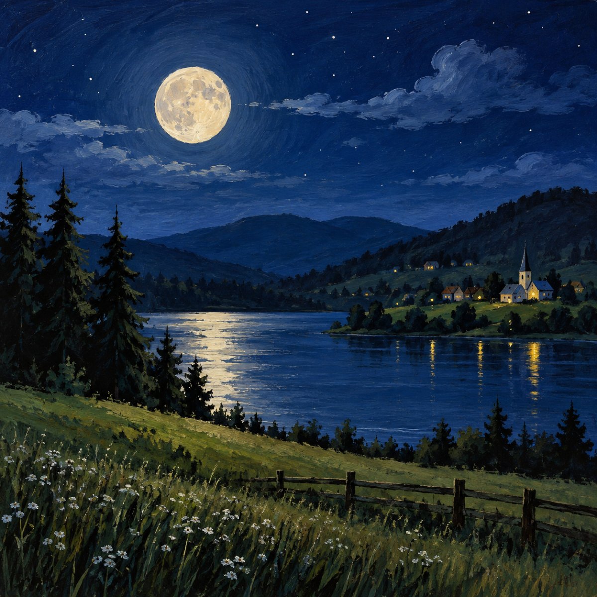 Księżyc nad nocnym krajobrazem