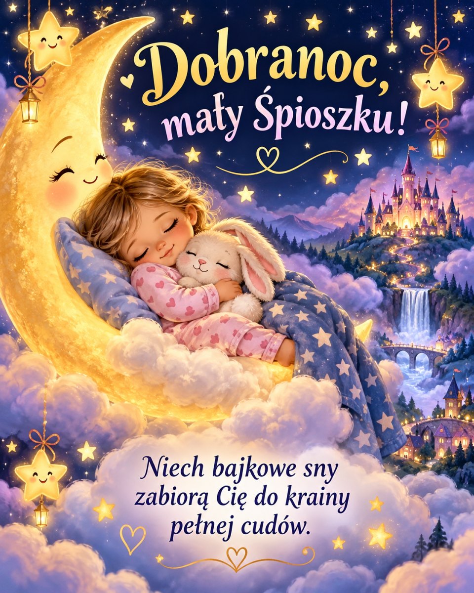 Bajkowy obrazek na dobranoc z magicznym zamkiem i gwiazdami