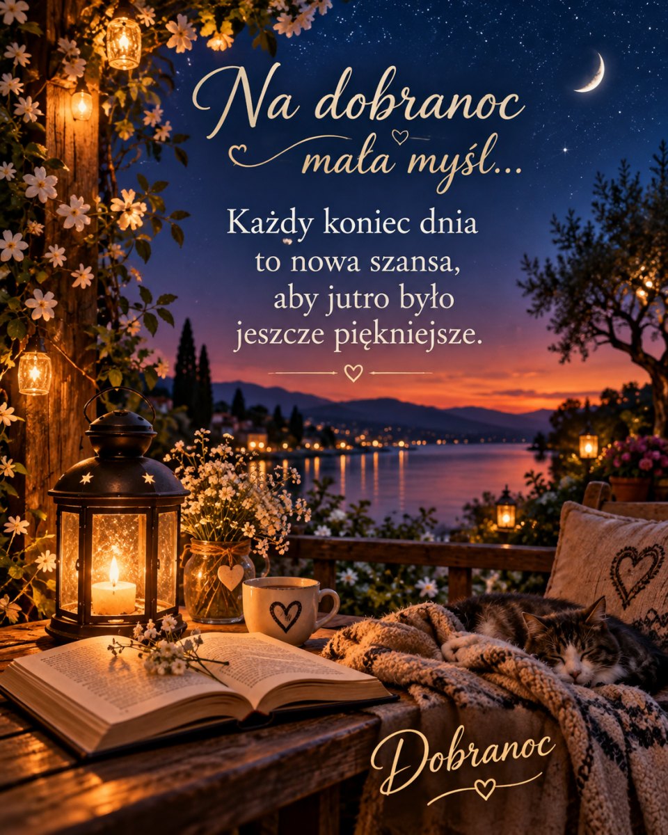 Obrazek z pięknym cytatem na dobranoc pod nocnym niebem