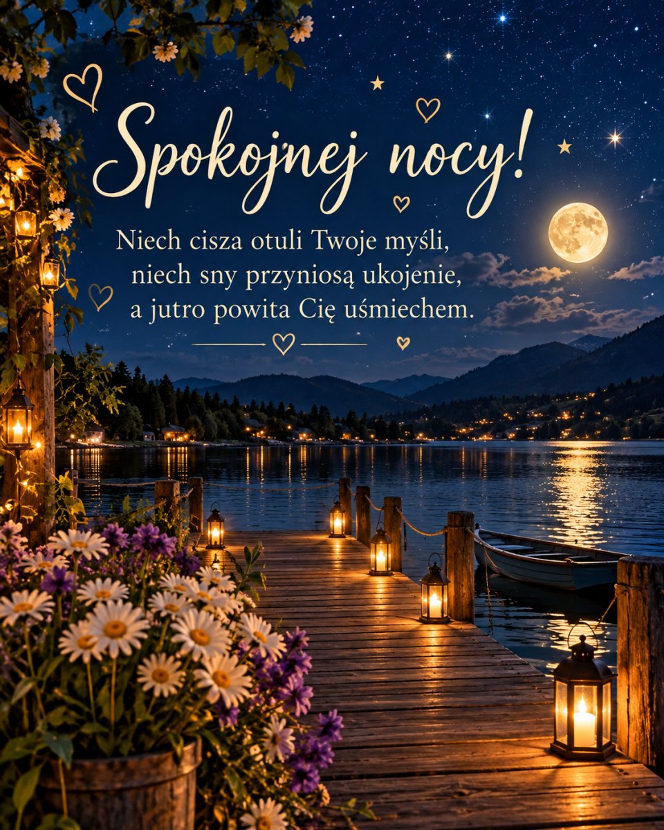 Obrazek z życzeniem spokojnej nocy na delikatnym tle