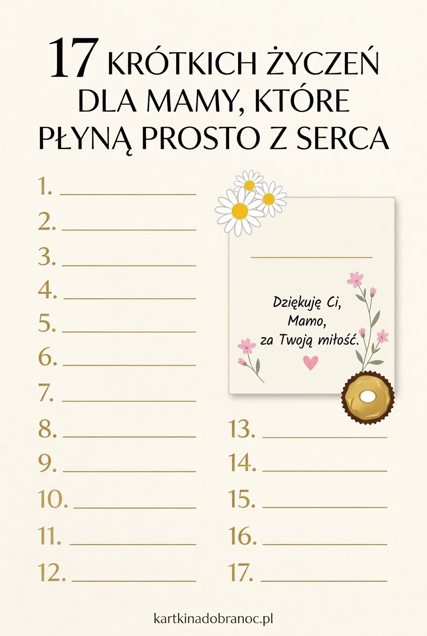 17 krótkich życzeń dla mamy, które płyną prosto z serca