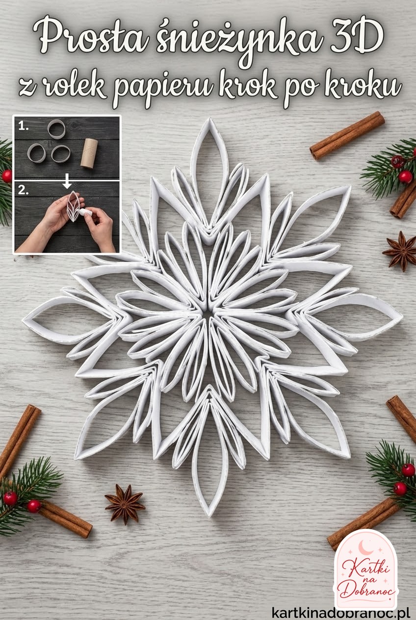 Prosta śnieżynka 3D z rolek papieru krok po kroku