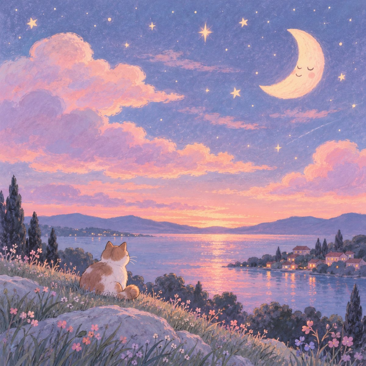 Pastelowa ilustracja nocnego nieba