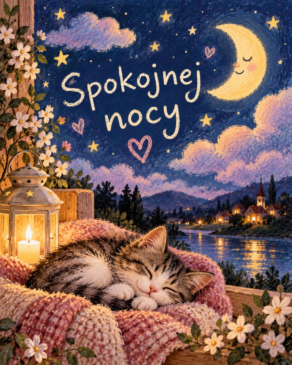 Pastelowa kartka nocna z życzeniem