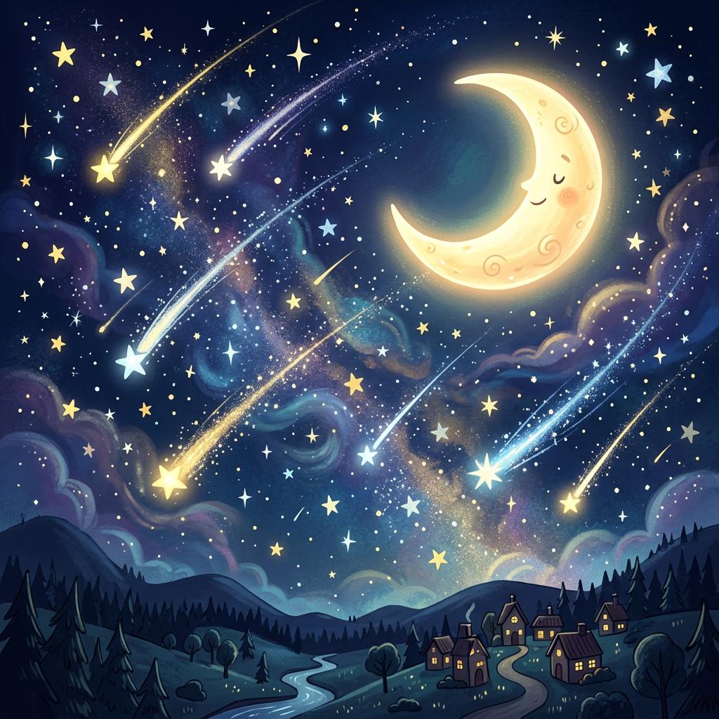 Baśniowy nocny krajobraz