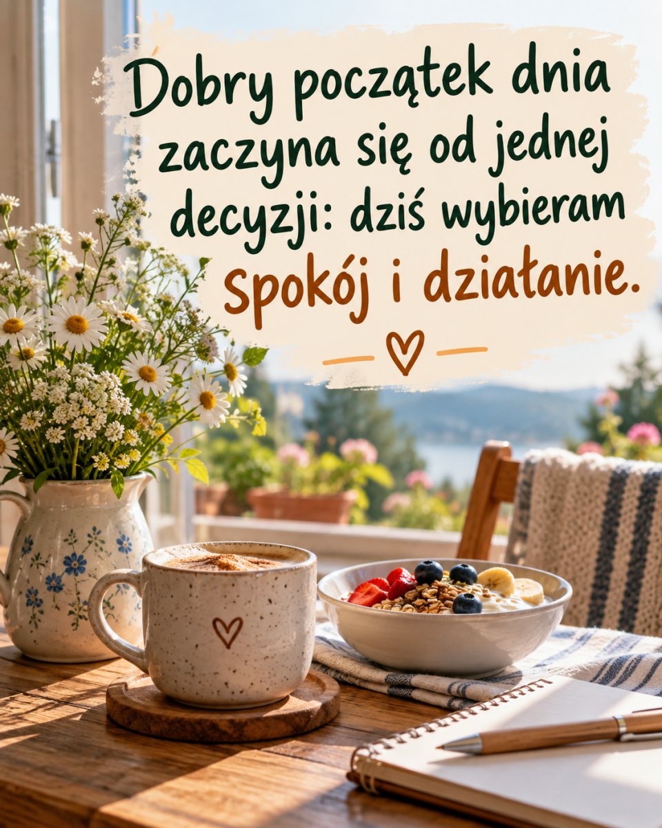 Śniadanie i napis o dobrym początku