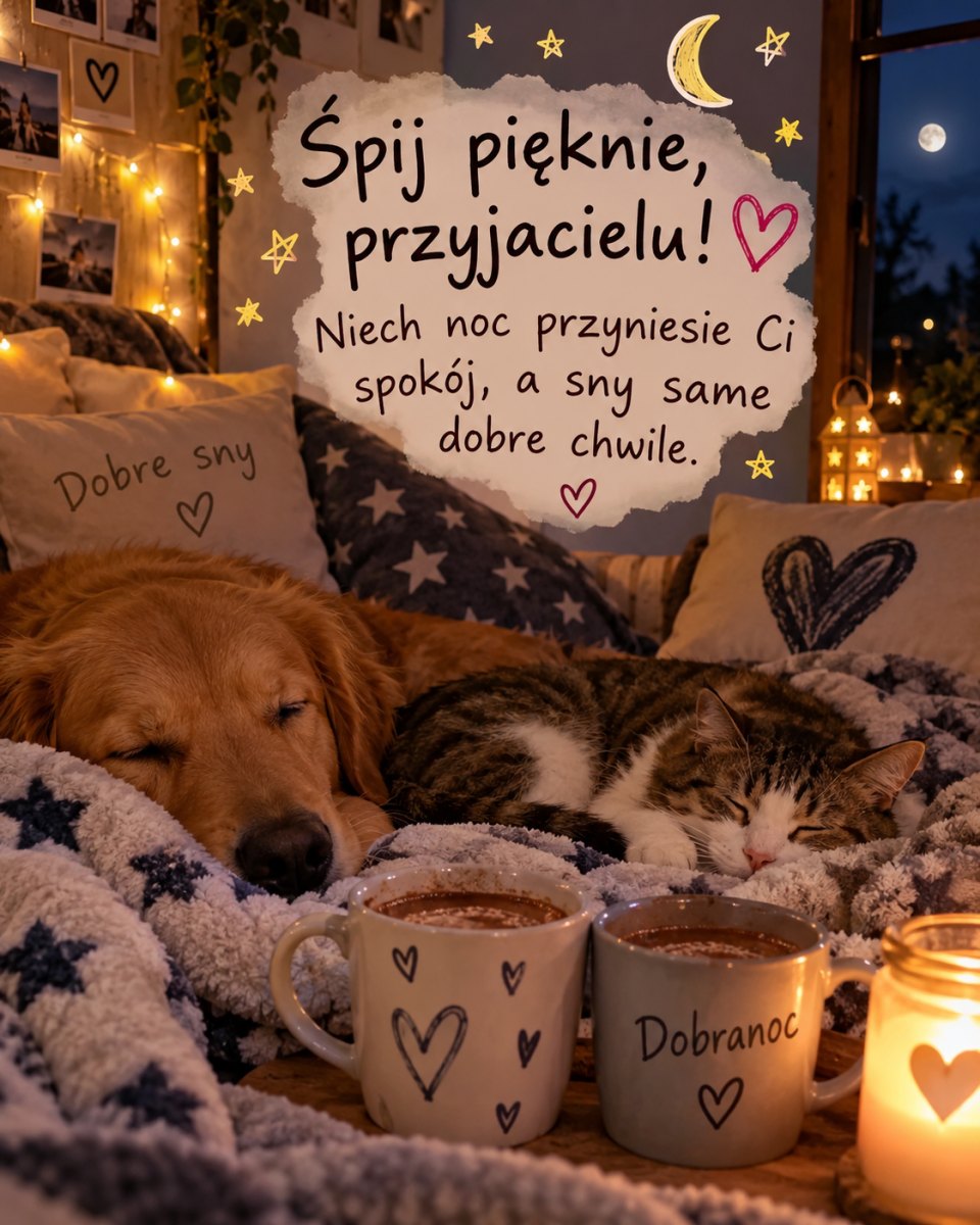 Przyjacielska kartka ze snem i gwiazdami